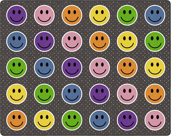 Flagship Carpets Smiley Seating (Seats 30) Classroom Area Rug or Educational Learning Mat, Kids Room or Playroom Carpet, 10'6" x 13'2", Gray/Multi