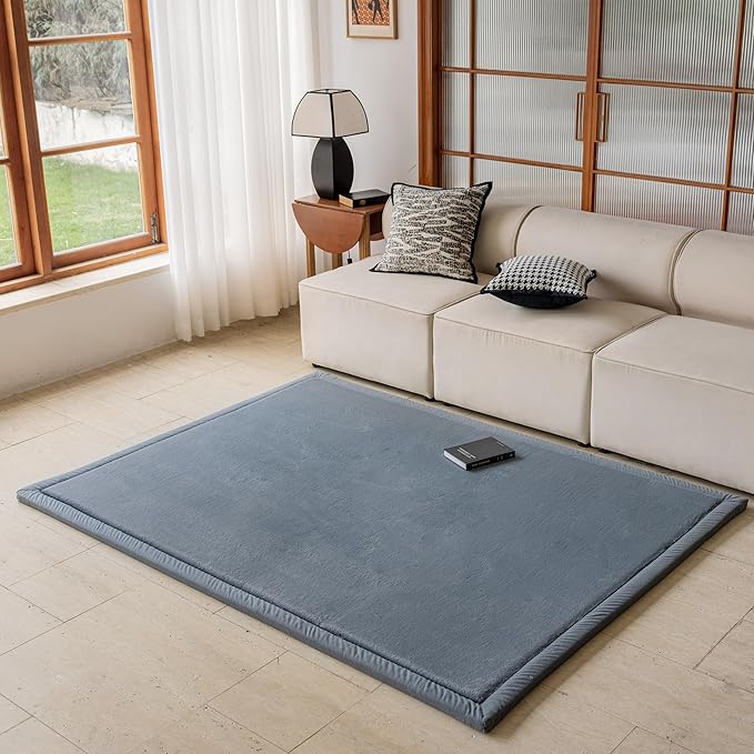 Faux Rabbit Fur Rug - 1.18" Thick Soft Fluffy Area Rug, Non-Slip Memory Foam Crawling Mat, Dark Gray, 59"x59"