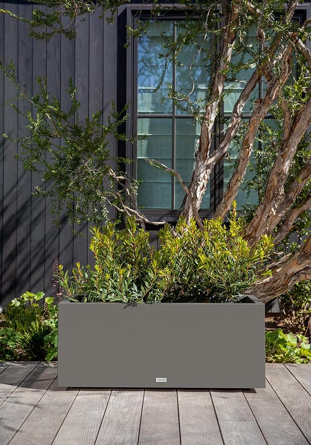 Veradek Block Series Long Box Planter - Large Rectangular Planter for Indoor or Outdoor Patio/Porch | Durable All-Weather Use with Drainage Holes | Modern Décor for Tall Plants, Flowers or Shrubs