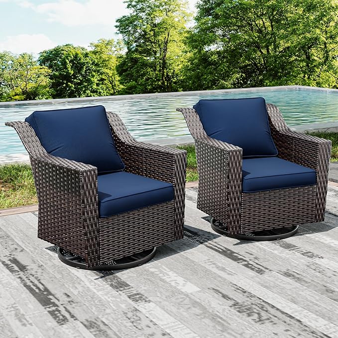 Joyside Swivel Patio Chairs Set of 2, Wicker Patio Furniture with Wide Armrest and Thick Cushions, Upgraded Large Size for Backyard, Garden, Poolside