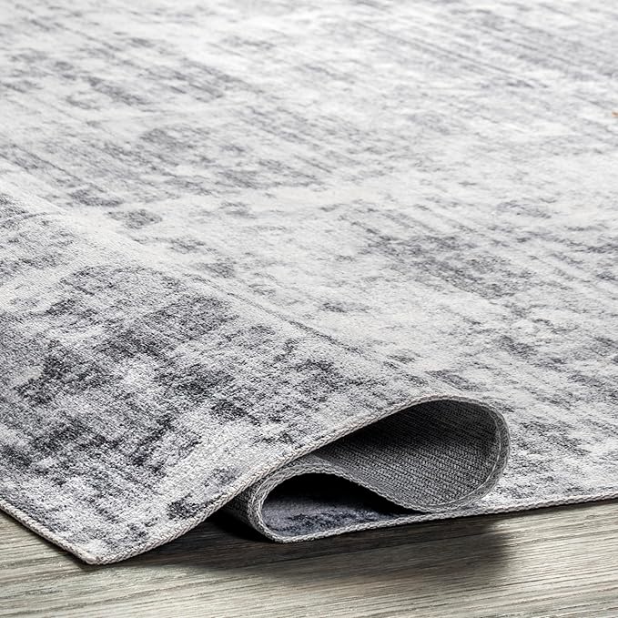 nuLOOM Alva Faded Abstract Machine Washable Ultra Thin Runner Rug, 2' 6" x 8', Light Grey
