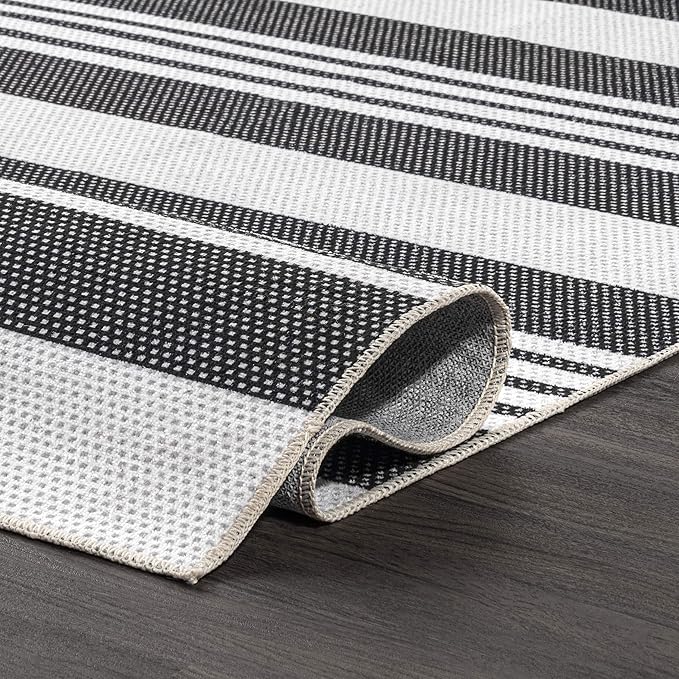 nuLOOM Lena Machine Washable Striped Ultra Thin Runner Rug, 2' 6" x 8', Grey