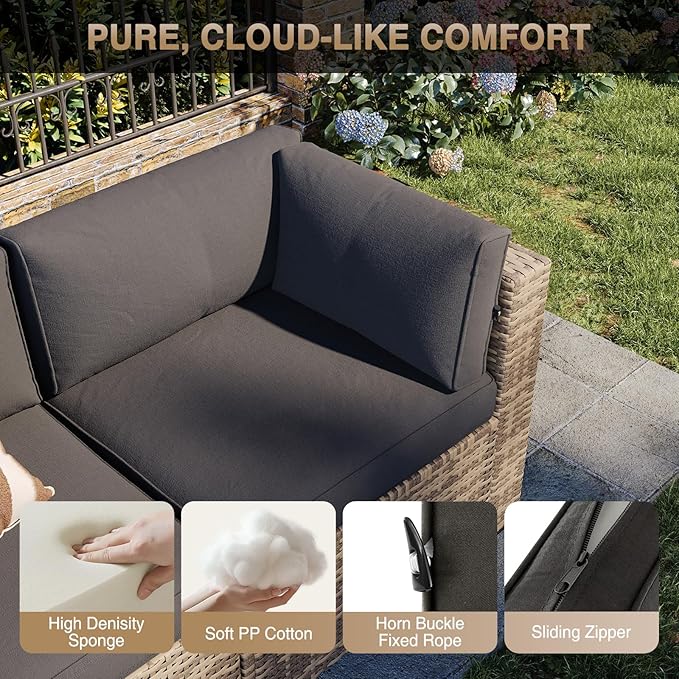 Aoxun Patio Furniture Sets, 7-Piece Outdoor Patio Furniture with Thick Cushions, Wicker Outdoor Conversation Set Sectional Sofa for Backyard, Poolside, Garden