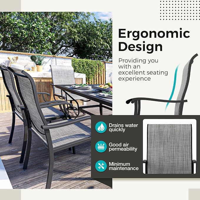 Pamapic 7-Piece Outdoor Dining Set, Patio Dining Set for 6, All-Weather Outdoor Patio Set with 2 Textilene Swivel Chairs & 4 Regular Chairs for Garden, Poolside, Deck,Gray