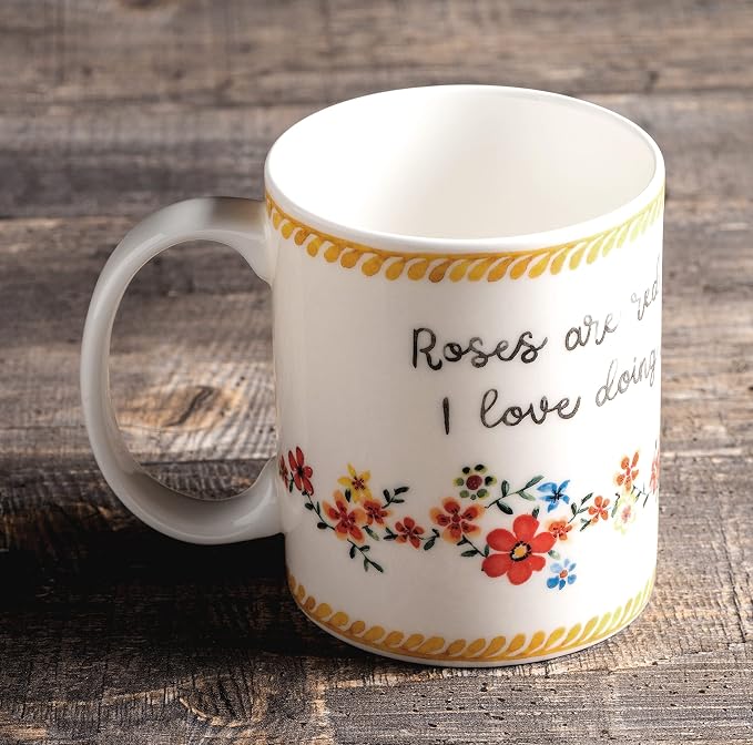Maison d' Hermine Coffee Mug with Handles Tea Cups (12 Ounce, Pack of 1) | Fine Bone China Coffee Mugs for Hot Beverages Cappuccino Latte Home Spring Summer -Happy Florals - Sweety Roses Are Red