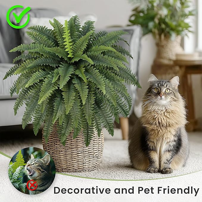 42" Artificial Boston Fern Large Bush Plants, 2 Bundles of Fake Ferns with 65 Fronds for Outdoors Home Decor