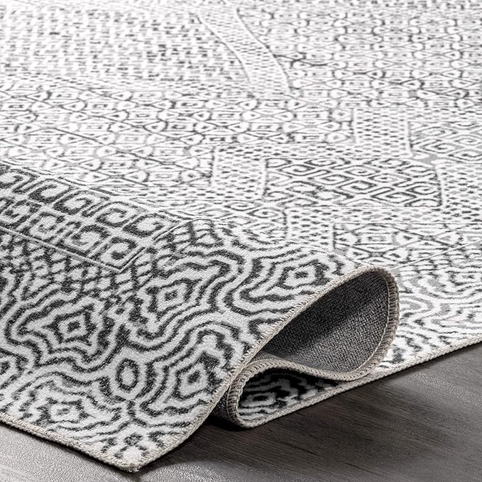 nuLOOM Abstract Tribal Machine Washable Ultra Thin Area Rug, 5x8, Grey