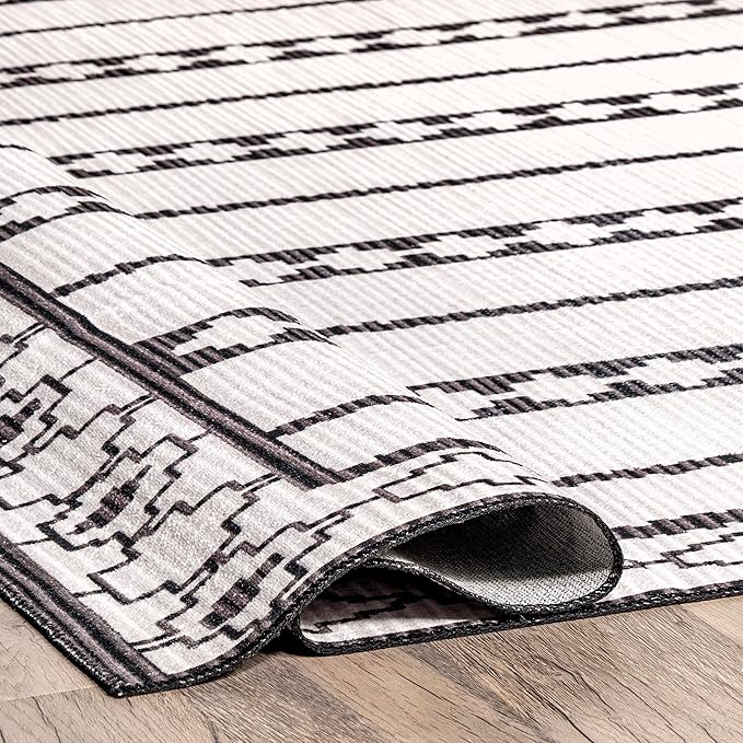 nuLOOM Elsy Modern Tribal Machine Washable Ultra Thin Area Rug, 5' x 8', Ivory