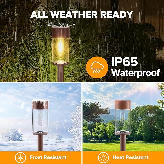 UME 2 Pack Solar Pathway Lights Outdoor, Bright Solar Garden Lights with Metal Design–IP65 Waterproof, Auto On/Off, 3000K LED Landscape Lighting for Yard, Lawn, Walkway, Driveway, Patio Decor