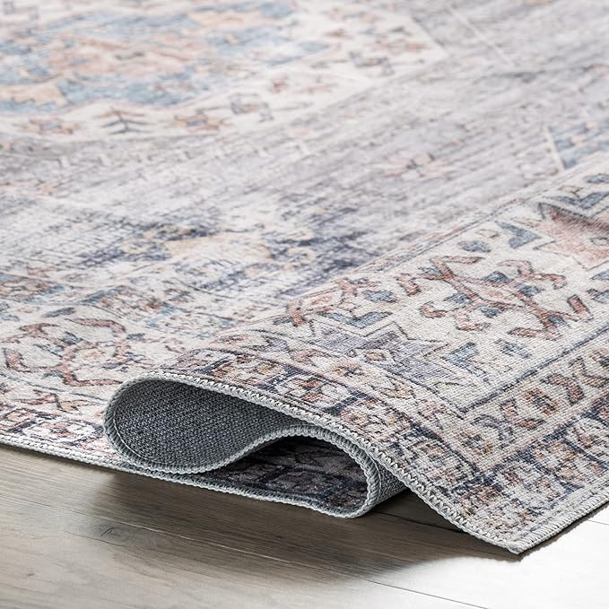 nuLOOM Drina Distressed Machine Washable Ultra Thin Area Rug, 5' x 8', Blue