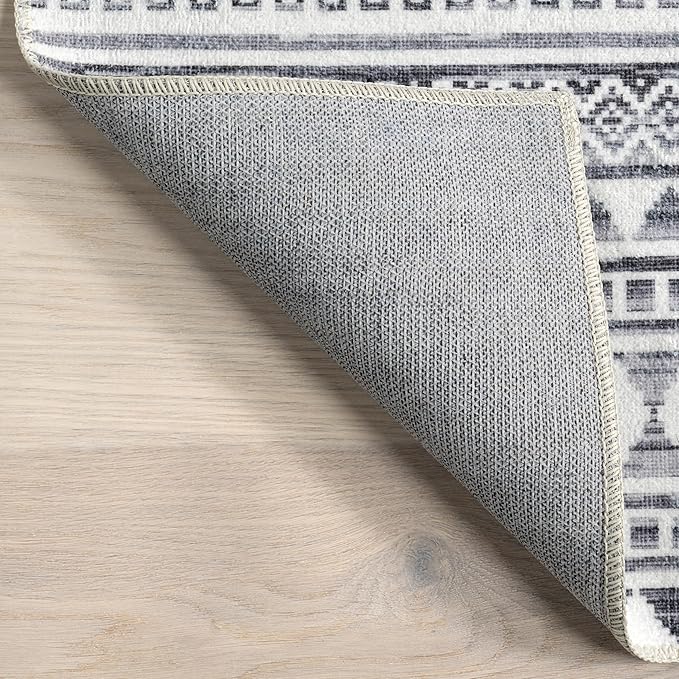 nuLOOM Kira Machine Washable Tribal Geometric Ultra Thin Area Rug, 3x5, Grey