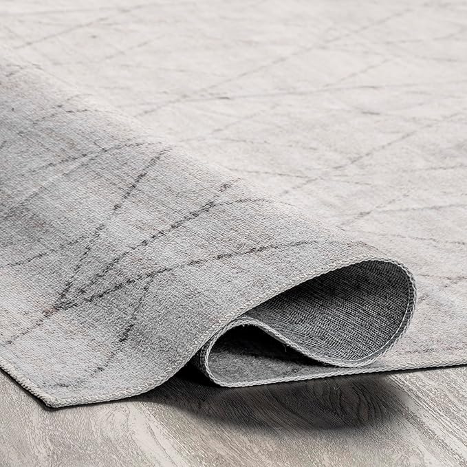 nuLOOM Regan Modern Geometric Machine Washable Ultra Thin Area Rug, 8x10, Light Grey