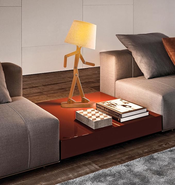 ELINKUME Table Lamps for Kids Bedside Bedroom Reading with Linen Lampshade,Wood Swing Arm LED Desk Lamp for Home Decoration,Study and Working Lighting,Creative Gifts for Boys and Girls