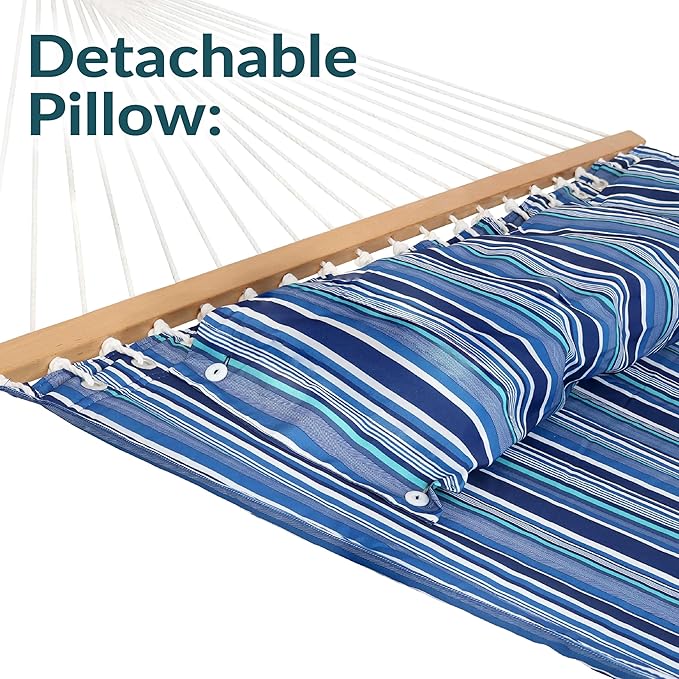 Sunnydaze Quilted Outdoor Hammock with Spreader Bars - Heavy-Duty 450-Pound Capacity Double Hammock for Outside - Breakwater Stripe