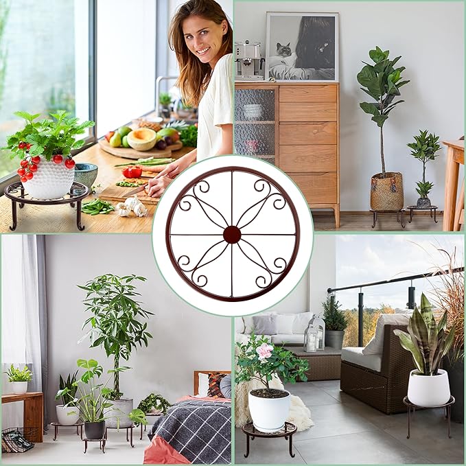 Plant Stand Indoor 5 Pack Brown Metal Plant Stands Outdoor Heavy Duty Flower Pot Stands for Multiple Plants Rustproof Iron Round Plant Holder for Plants Indoor Planter for outdoor plants & Garden Decor 