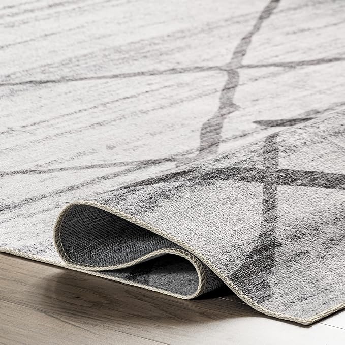 nuLOOM Trellis Stripes Machine Washable Ultra Thin Area Rug, 8' x 10', Light Grey