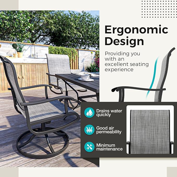 Pamapic 5-Piece Outdoor Dining Set, Patio Dining Set for 4, Outdoor Table and Chairs, All-Weather Outdoor Patio Set with Textilene Swivel Chairs for Garden, Poolside, Deck,Gray
