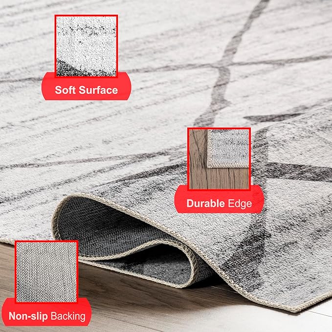 nuLOOM Trellis Stripes Machine Washable Ultra Thin Area Rug, 8' x 10', Light Grey