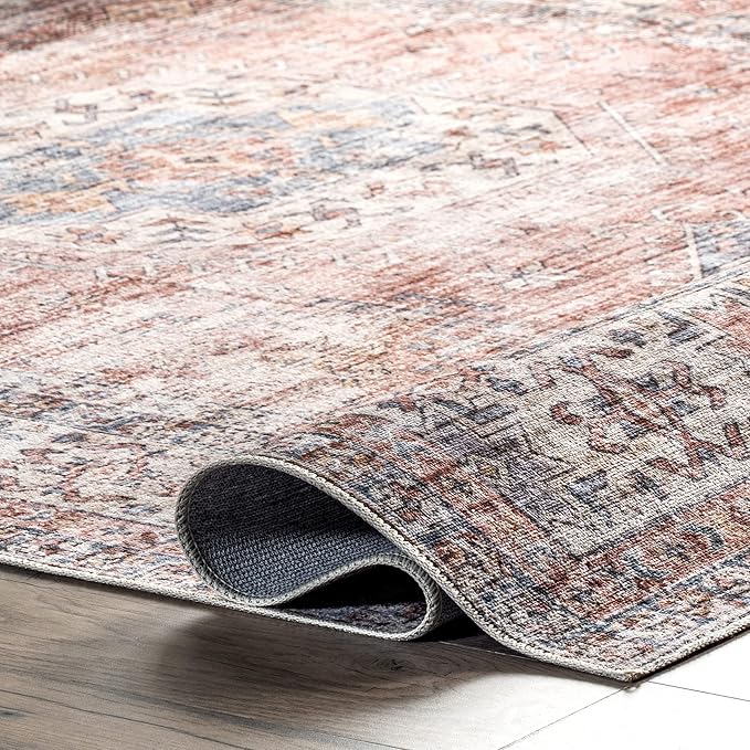 nuLOOM Desna Machine Washable Faded Vintage Ultra Thin Runner Rug, 2' 6" x 10', Peach