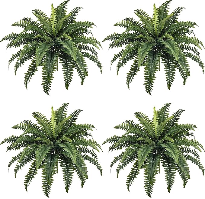 35" Fake Ferns, 4 Large Artificial Bonston Ferns Bushes Plants with 39 Fronds for Outdoors Garden Patio Porch Entrance Low Maintain Home Decor