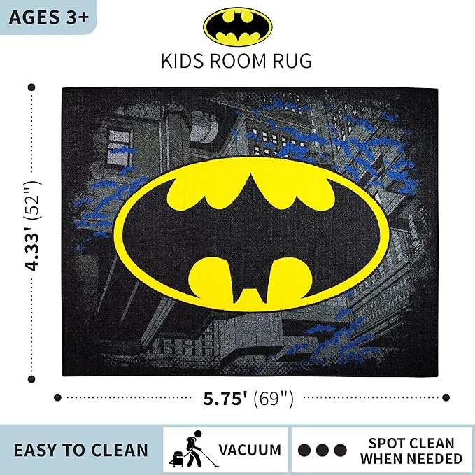 Franco Kids Room Non Slip Area Rug, 69 in x 52 in, Batman