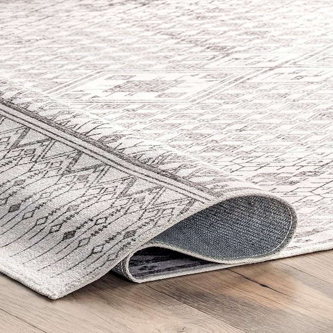 nuLOOM Hettie Transitional Tribal Machine Washable Ultra Thin Area Rug, 5' x 8', Light Grey