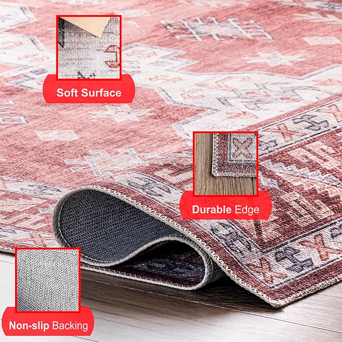 nuLOOM Norma Machine Washable Traditional Medallion Ultra Thin Area Rug, 3' x 5', Rust