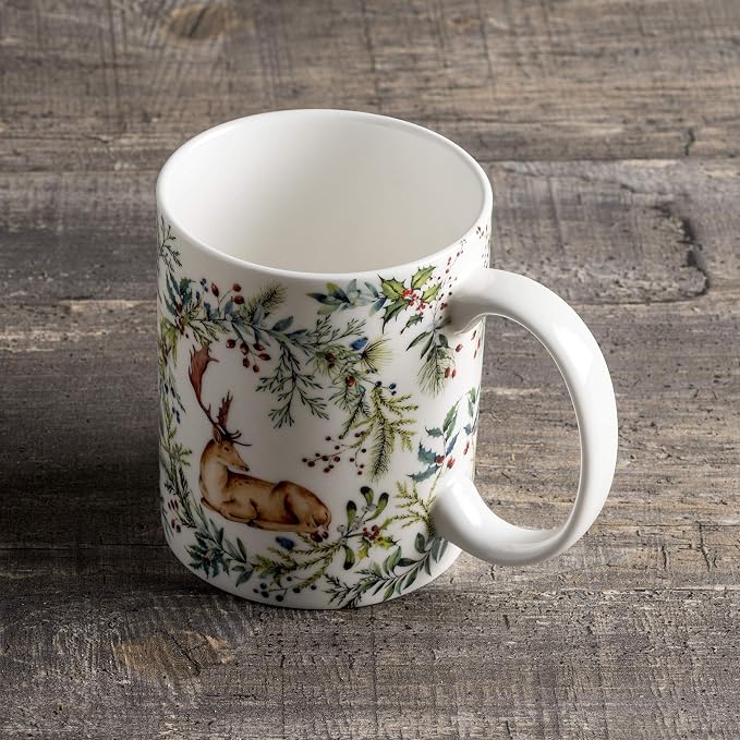 Maison d' Hermine Coffee Mug with Handles Tea Cups (15 Ounce, Pack of 1) | Fine Bone China Coffee Mugs for Hot Beverages Cappuccino Latte Home Restaurant Hotel Spring Summer -Holly Time - Cerf