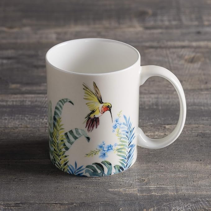 Maison d' Hermine Coffee Mug with Handles Tea Cups (15 Ounce, Pack of 1) | Fine Bone China Coffee Mugs for Hot Beverages Cappuccino Latte Home Restaurant Hotel Spring Summer -Tropiques - Hummingbird
