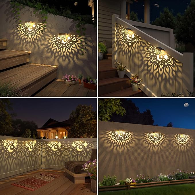 Solar Fence Lights 6 Pack Solar Deck Lights Waterproof LED Step Wall Outdoor Decorations Warm Yellow Decorative Lighting for Garden Backyard Yard Decor (Gold)