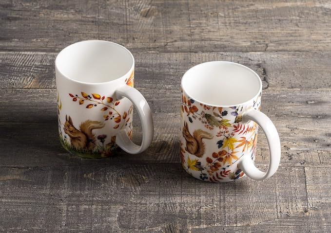 Maison d' Hermine Coffee Mug with Handles Tea Cups (12 Ounce, Pack of 2) | Fine Bone China Coffee Mugs for Hot Beverages Cappuccino Latte Home Restaurant Hotel Spring Summer -Sous-Bois