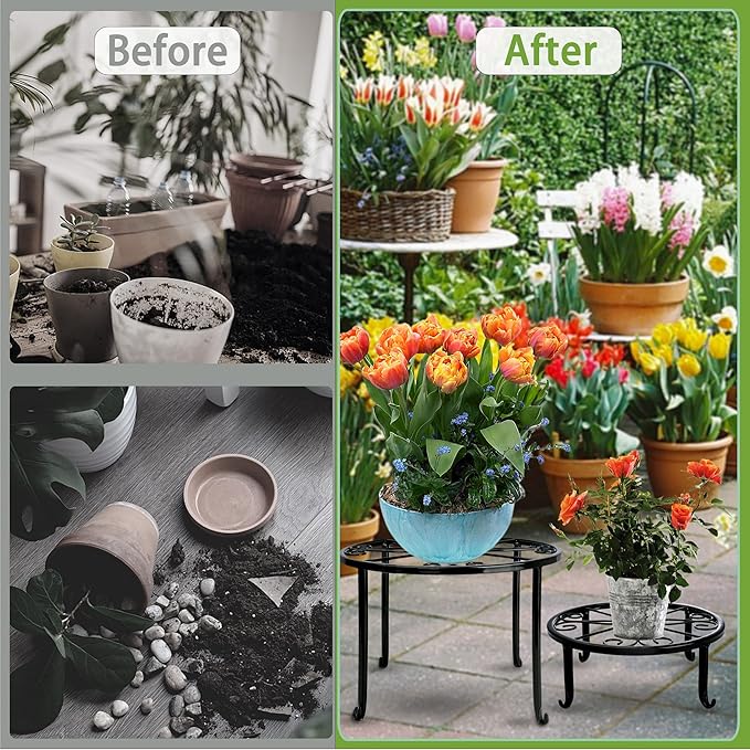 Metal Plant Stand 5 Pack Plant Stands for Indoor Outdoor Plants Multiple Heavy Duty Flower Pot Stand Holder Rustproof Iron Round Plant Shelf for Planter Outdoor Plant Stand for Patio & Garden Décor