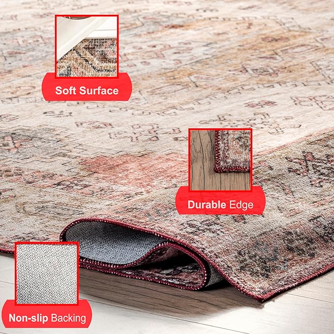 nuLOOM Emani Machine Washable Medallion Ultra Thin Area Rug, 5' x 8', Multi