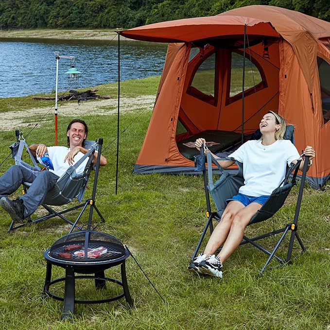 TIMBER RIDGE Hammock Camping Chair with Adjustable Backrest, Heavy Duty Folding Hammock Chair Supports 300lbs, Portable Hammock Chair for Camping, Travelling and Patio, Tan 2 Pack