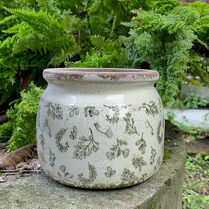 Vintage Ceramic Ice Crack Flower Pot with Drainage Holes, Country Rustic Planters for Indoor and Outdoor,Tuscan Decor,Home,Living Room, Garden Decor, Gardening Gift (Retro)
