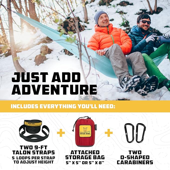 Wise Owl Outfitters Camping Hammock – 500lbs Portable Hammock with Tree Straps - Travel, Backpacking, Hiking, Outdoors Camping Gear - Single or Double