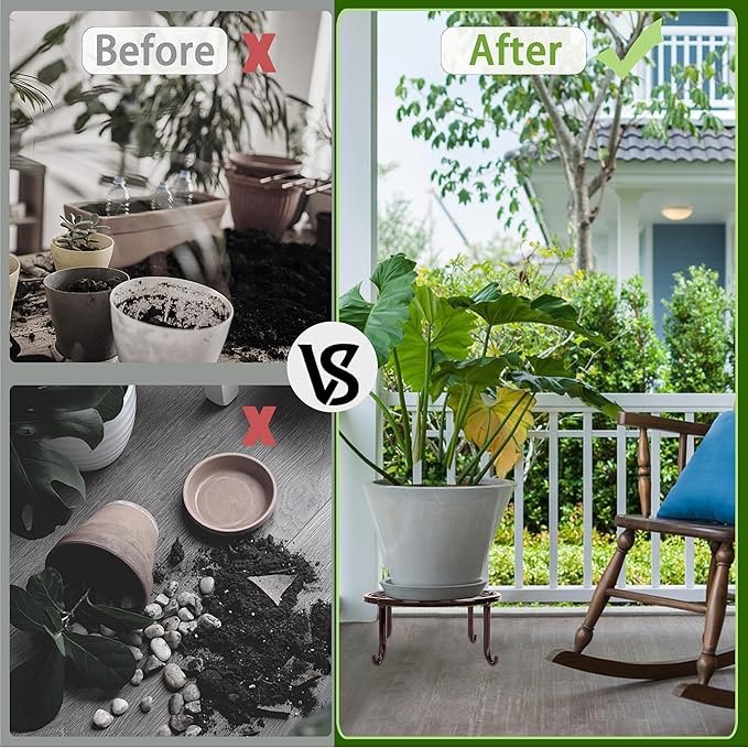 Plant Stand Indoor 5 Pack Brown Metal Plant Stands Outdoor Heavy Duty Flower Pot Stands for Multiple Plants Rustproof Iron Round Plant Holder for Plants Indoor Planter for outdoor plants & Garden Decor 