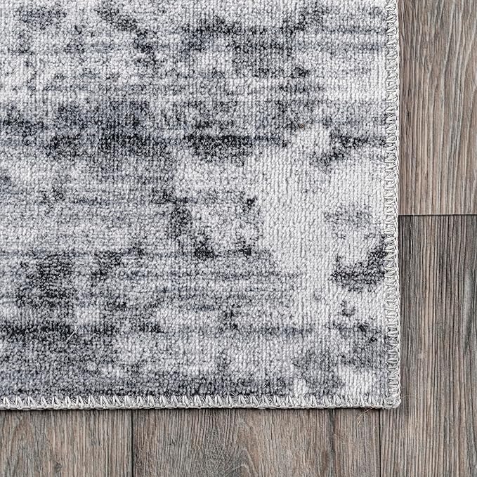 nuLOOM Alva Faded Abstract Machine Washable Ultra Thin Runner Rug, 2' 6" x 8', Light Grey
