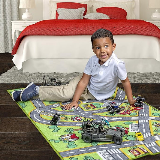 Kids Rug Carpet Playmat City Life Learn Have Fun Safe, Children's Educational, Road Traffic System, Multi Color Activity Centerpiece Play Mat! for Playing with Cars for Bedroom Playroom