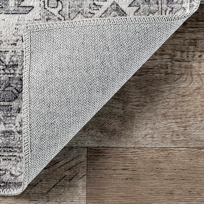 nuLOOM Gracie Distressed Medallion Machine Washable Ultra Thin Area Rug, 5x8, Grey