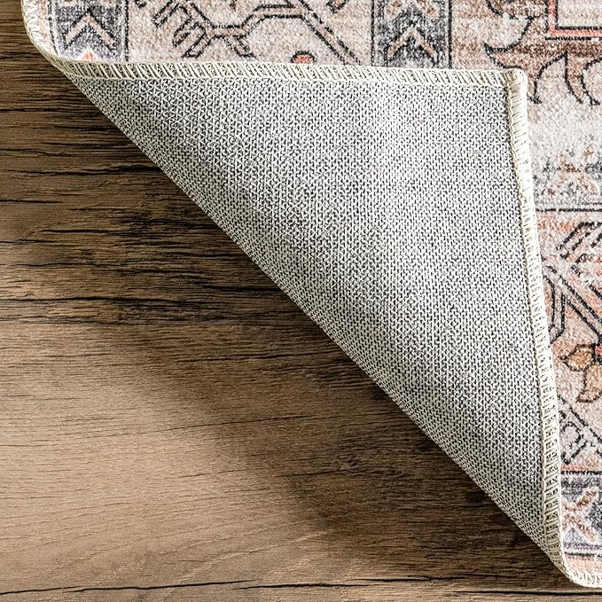 nuLOOM Dawson Machine Washable Distressed Medallion Ultra Thin Area Rug, 8' x 10', Beige