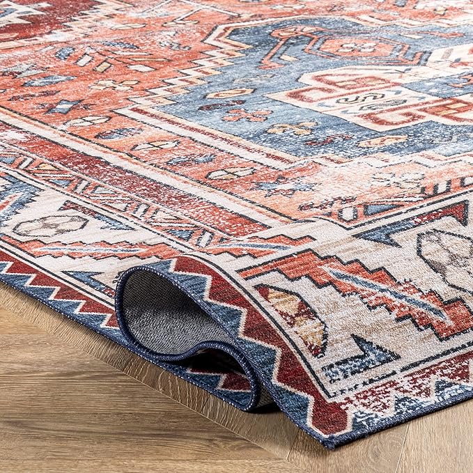 nuLOOM Marli Machine Washable Faded Medallion Ultra Thin Accent Rug, 2' x 3', Rust