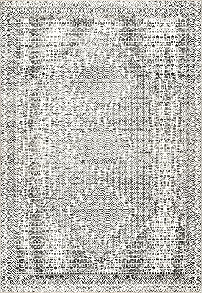 nuLOOM Abstract Tribal Machine Washable Ultra Thin Area Rug, 9' x 12', Grey