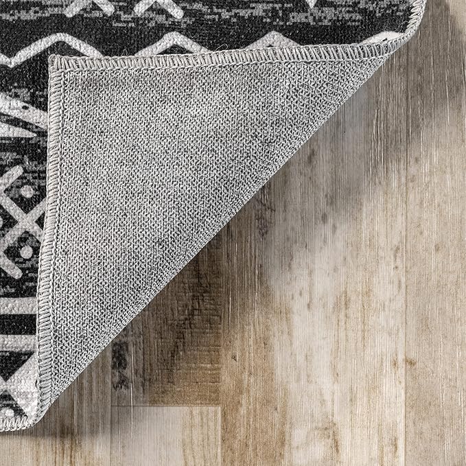 nuLOOM Madlyn Tribal Machine Washable Ultra Thin Area Rug, 5' x 8', Charcoal