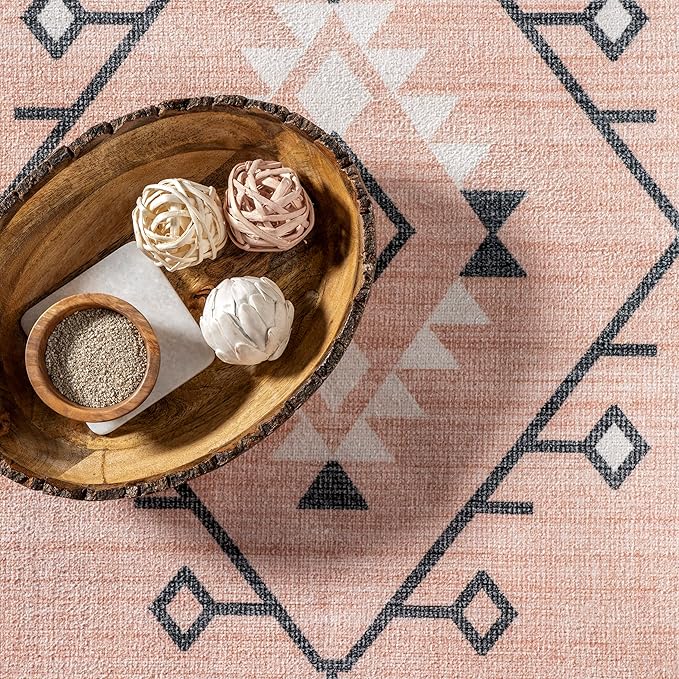nuLOOM Evalyn Southwestern Machine Washable Ultra Thin Accent Rug, 3' x 5', Pink