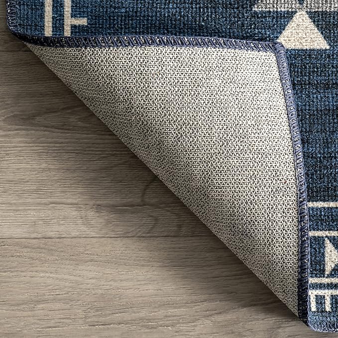nuLOOM Evalyn Southwestern Machine Washable Ultra Thin Accent Rug, 3' x 5', Navy