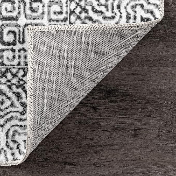 nuLOOM Abstract Tribal Machine Washable Ultra Thin Area Rug, 5x8, Grey