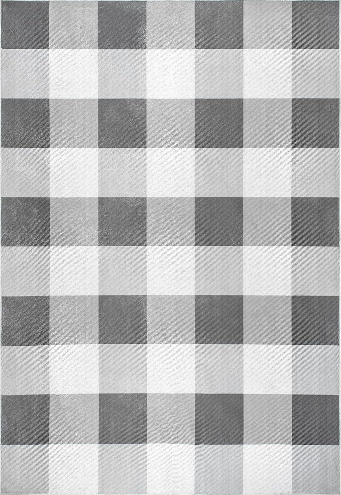 nuLOOM Lucy Machine Washable Farmhouse Buffalo Plaid Ultra Thin Accent Rug, 2' x 3', Grey
