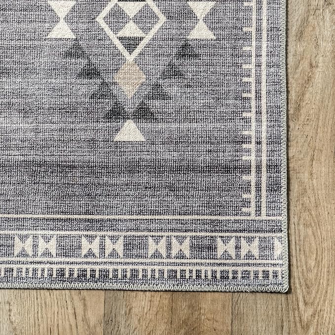nuLOOM Evalyn Southwestern Machine Washable Ultra Thin Area Rug, 4' x 6', Grey