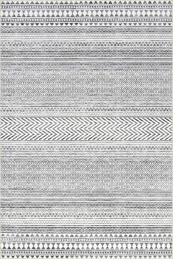 nuLOOM Kira Machine Washable Tribal Geometric Ultra Thin Area Rug, 8' Square, Grey